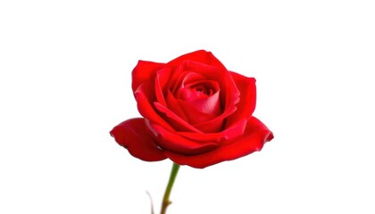 A single, vibrant red rose, perfectly isolated against a pure white background, background, isolated