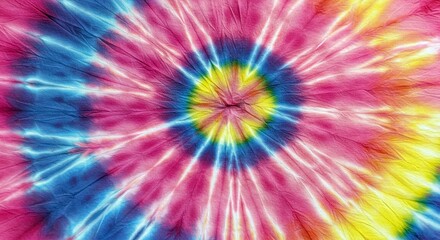 Vibrant Pink Blue and Yellow Tie Dye Swirl Fabric Texture Background