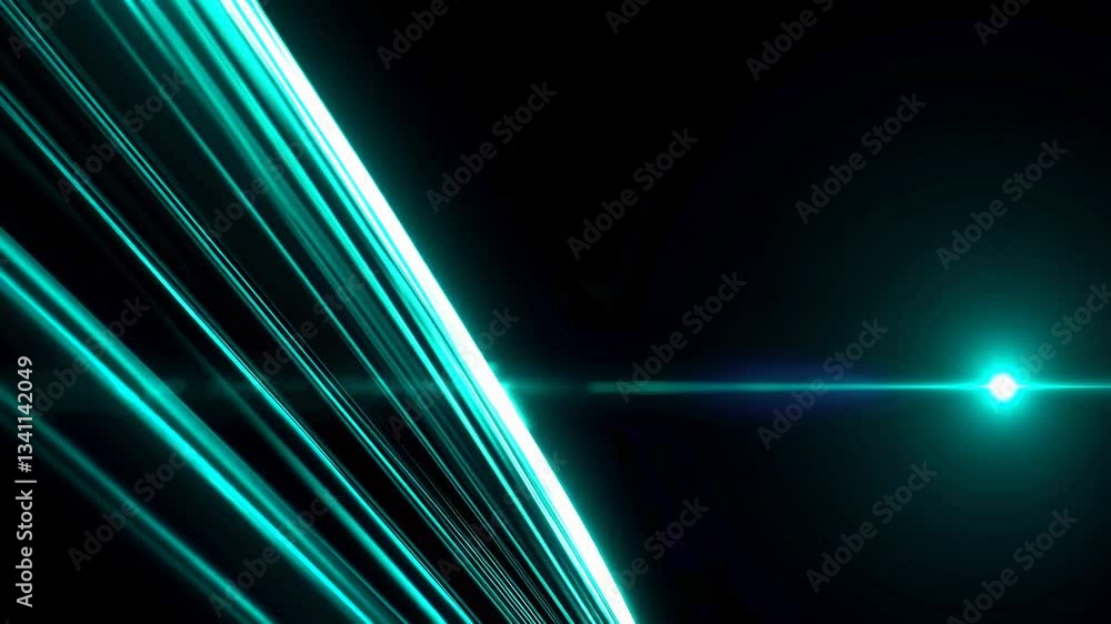 Poster light trails with lens flare expanding on black background. abstract motion graphics concept. perfec