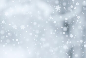 Fototapeta premium Delicate snowflakes drift down against a softly blurred silvery-gray winter backdrop, frozen water, icy