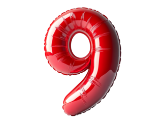 the number 9 is made out of a shiny red balloon.
