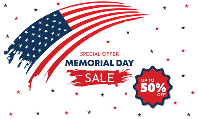 memorial day background sales promotion advertising banner template with american flag design