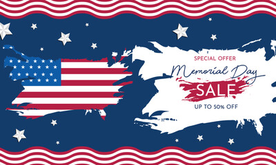 memorial day background sales promotion advertising banner template with american flag design