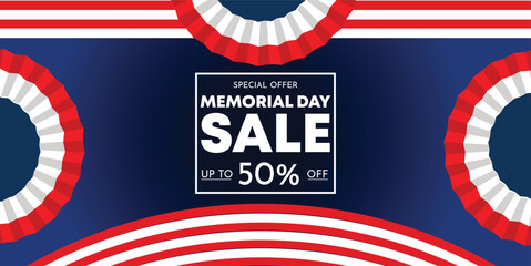 memorial day background sales promotion advertising banner template with american flag design