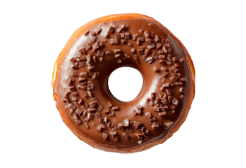 Top view chocolate donut isolated on transparent background
