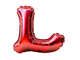 A single red foil balloon shaped like the letter L.