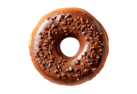Top view chocolate donut isolated on transparent background