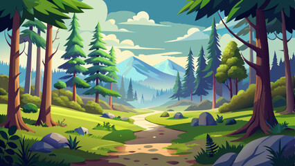 serene summer clearing surrounded by dense pine trees © koushkij