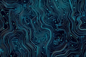 Obraz premium Abstract close-up of a glowing blue digital circuit board, showcasing intricate connections and technological design on a black background. 