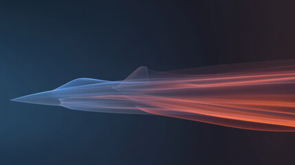 sleek fighter jet is depicted in motion, showcasing dynamic thrust ing with vibrant trails of blue and orange. image captures essence of speed and advanced aerodynamics