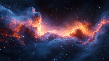 A long, orange and blue line of clouds in space