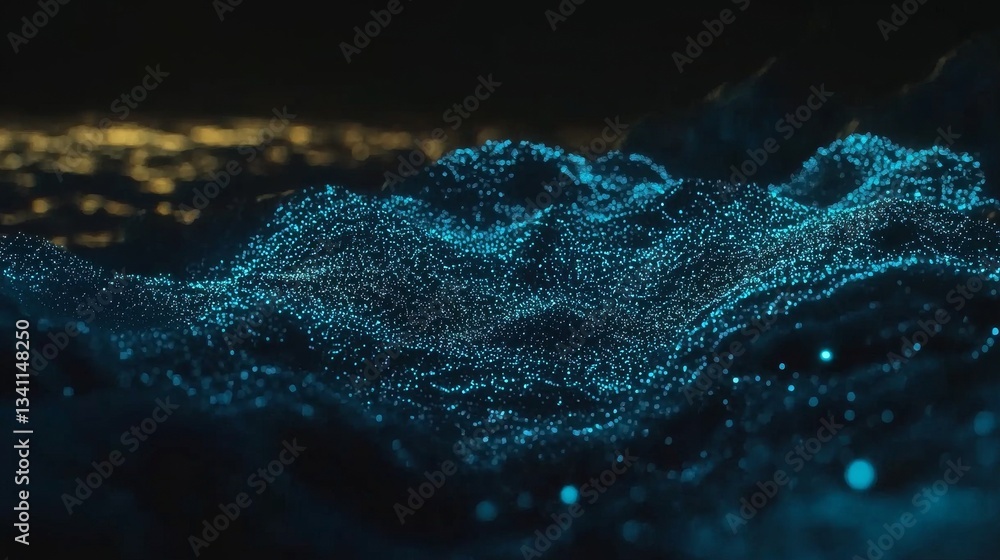 Poster the concept of particles and digital data network connections in cyberspace