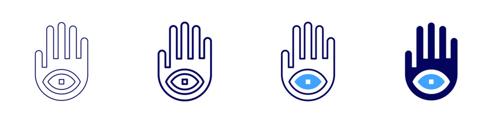 Eye pressure measurement icon in 4 different styles. Thin Line, Line, Bold Line, Duotone. Duotone style. Editable stroke