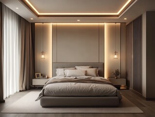 An Elegant Modern Bedroom Interior With Soft Toned Decor