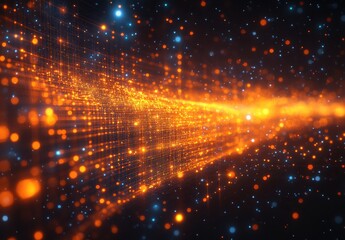 Obraz premium A bright orange line with many small dots in the background