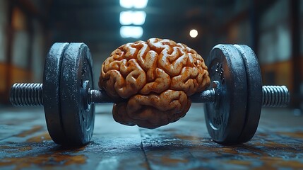 Neural power training brain lifting heavy dumbbell intelligence strength image