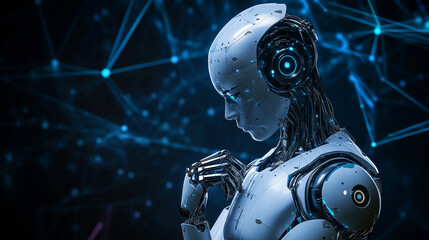 Fototapeta premium Robot on blurred background, robotics