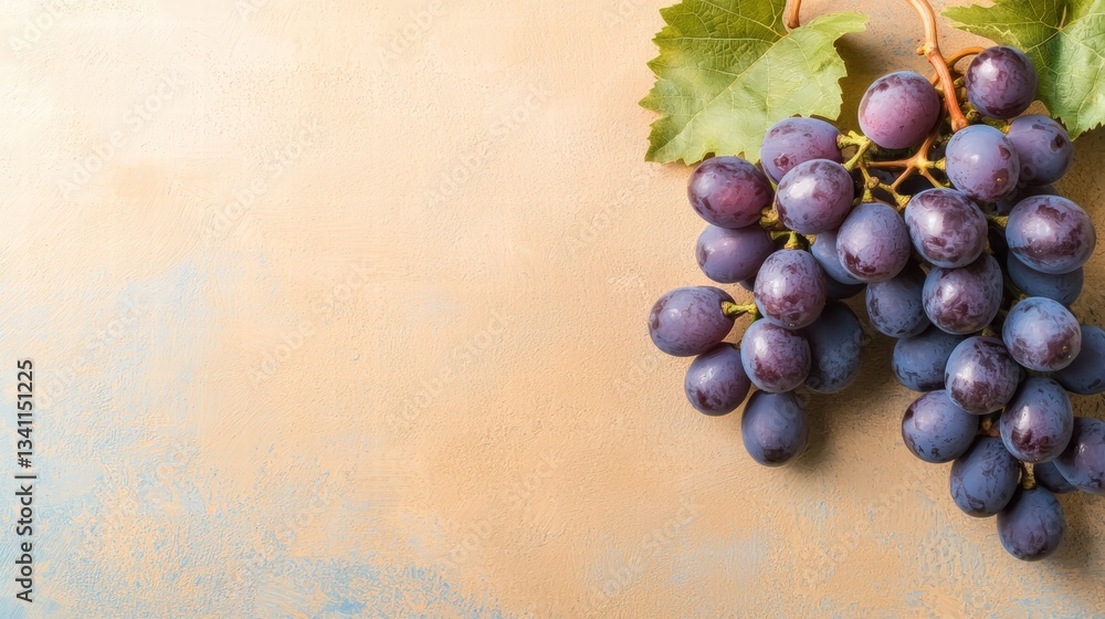 Aufkleber plump bunch of grapes resting on a rustic table surrounded by natural elements and light