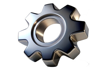 A high-quality 3D-rendered metallic gear icon with a sleek, polished, reflective finish, perfect for industrial and technology-themed designs.
