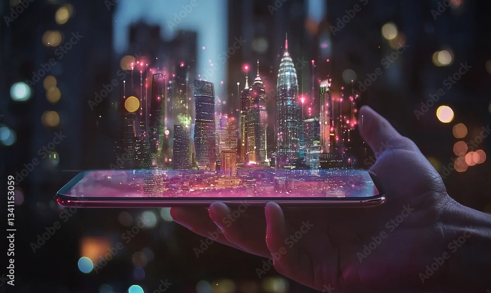 Poster the idea of a smart city is centered around a connection to the planet through global mobile interne