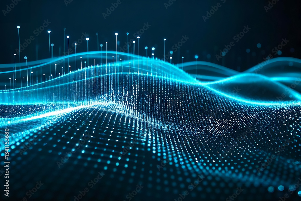 Aufkleber abstract waving particle technology background featuring dynamic flowing dots and motion wave effect