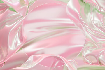 Obraz premium 3D elegant pastel pink and green silk fabric with smooth, glossy folds. Luxurious and soft texture, perfect for beauty, fashion, and product backgrounds. Branding, templates, and advertising design.