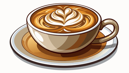 cup of cappuccino with beautiful latte art served in a white cup and saucer, cut out White background