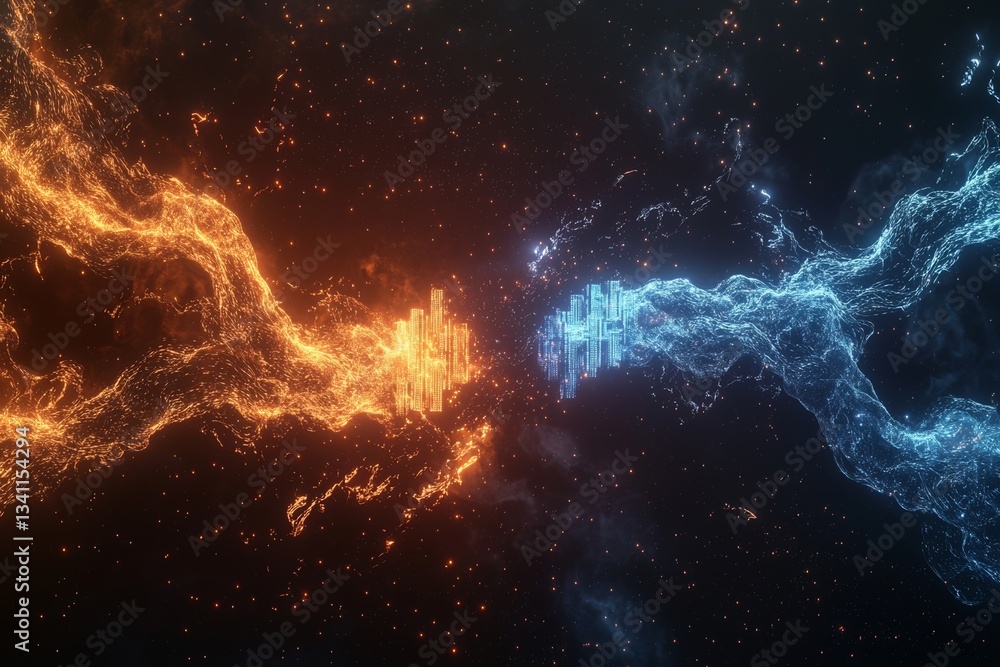 Poster the concept of futuristic technology is depicted in an abstract background of cyberspace, symbolizin
