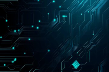 Fototapeta premium Abstract close-up of a glowing blue digital circuit board, showcasing intricate connections and technological design on a black background. 