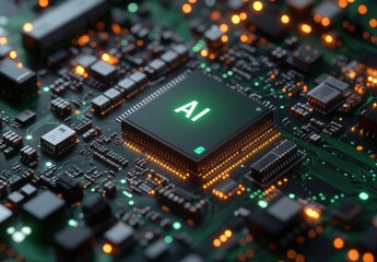 Obraz premium A computer chip with the letters AI on it