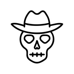 Skull with a hat icon on a transparent background for Halloween and creative graphic design