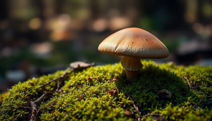 Single Brown Mushroom on Moss
