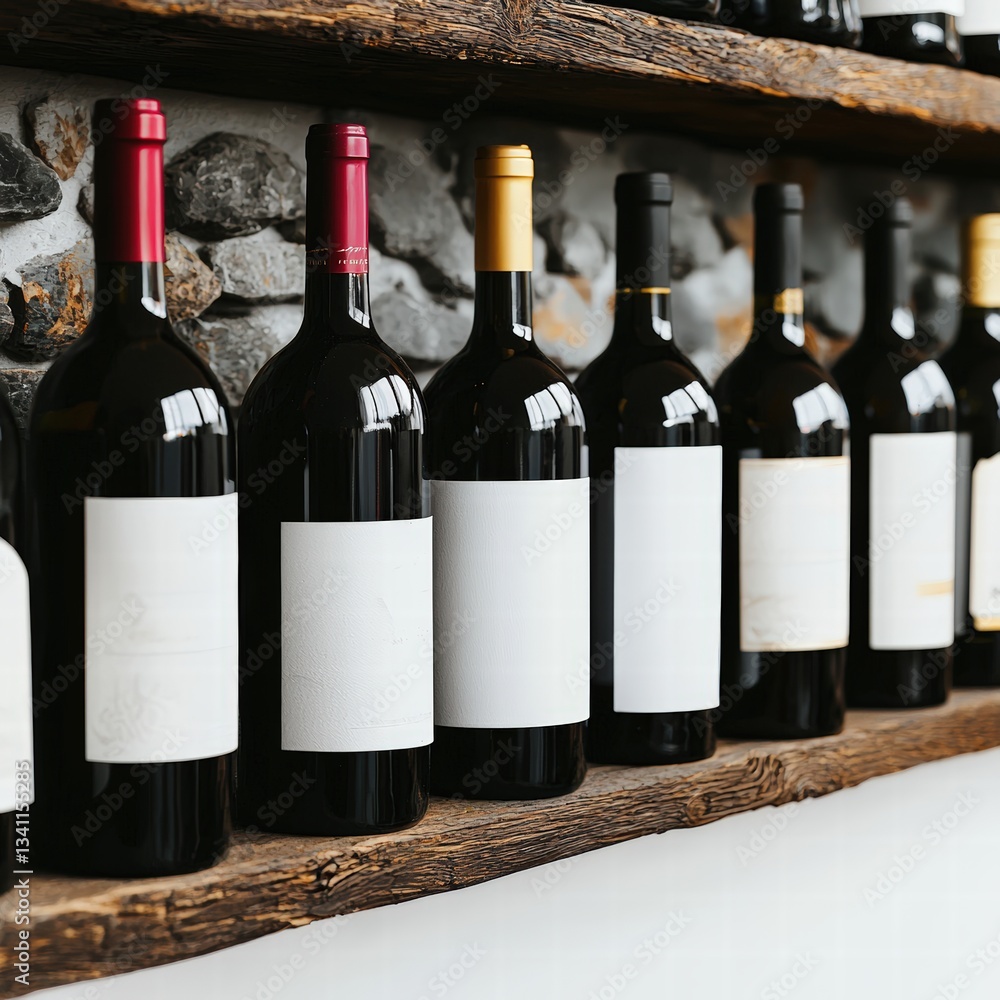 Poster a wine rack filled with bottles of various wines displayed in a stylish arrangement for enthusiasts