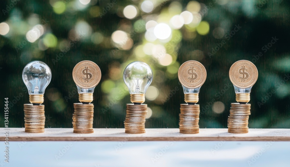 Poster the image of a tree on a coin and a light bulb on soil represents the concepts of alternative energy