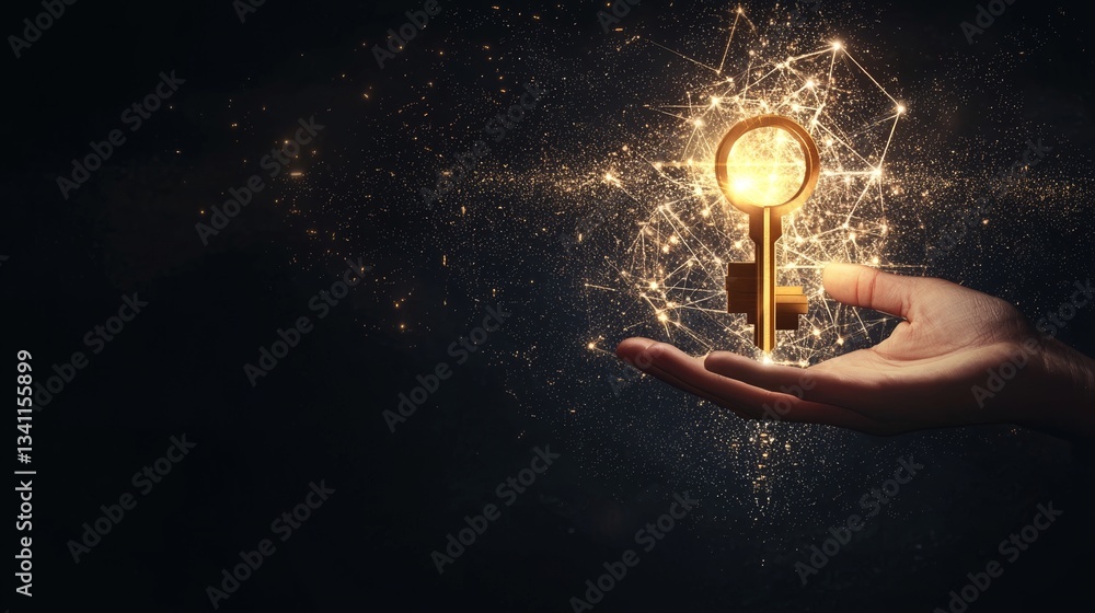 Poster an individual with a five-fingered hand engages with a 3d screen showcasing cutting-edge information