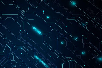 Fototapeta premium Abstract close-up of a glowing blue digital circuit board, showcasing intricate connections and technological design on a black background. 