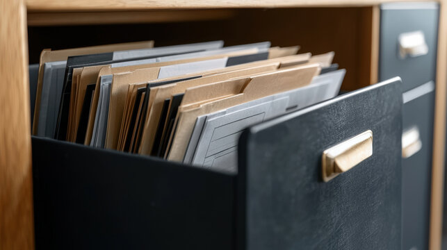 drawer filled with organized file folders, representing data protection policy in office setting
