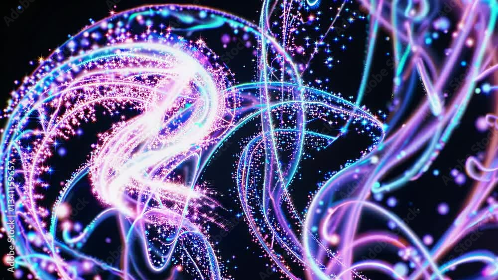 Poster glowing particles swirling and flowing smoothly. abstract motion graphics concept. perfect footage f