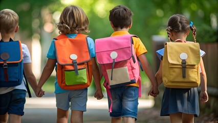 Obraz premium Happy School Children Walking Together