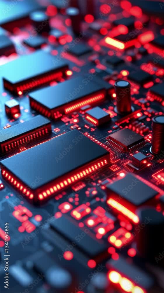 Aufkleber abstract close-up of futuristic circuit board with glowing red elements and intricate details highli