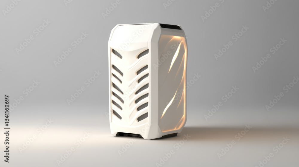 Aufkleber sleek, modern computer case with white finish and unique design elements, featuring illuminated acce
