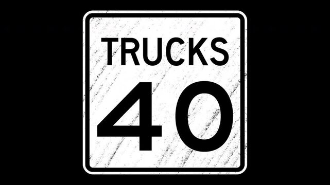 Trucks Speed Limit 40 Miles, Hand Drawn Charcoal Style Animation. 4K, Frame-By-Frame, Stop Motion. No Background. Alpha Channel.