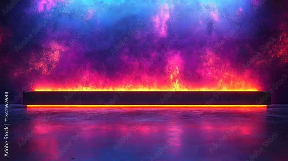 Poster futuristic neon gradient display with reflective surface