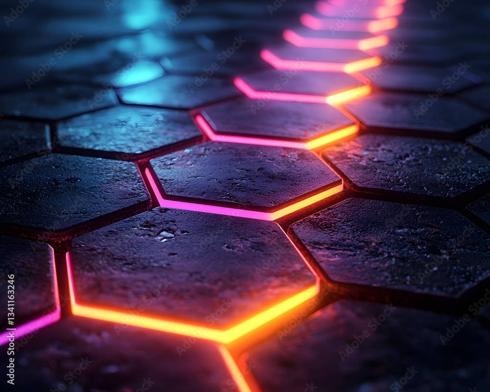 Aufkleber futuristic neon hexagon pattern in alternating colors