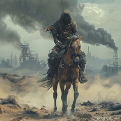 Fototapeta premium Fantasy Battle Wild West Horse Rider in the dystopia Action Adventure 