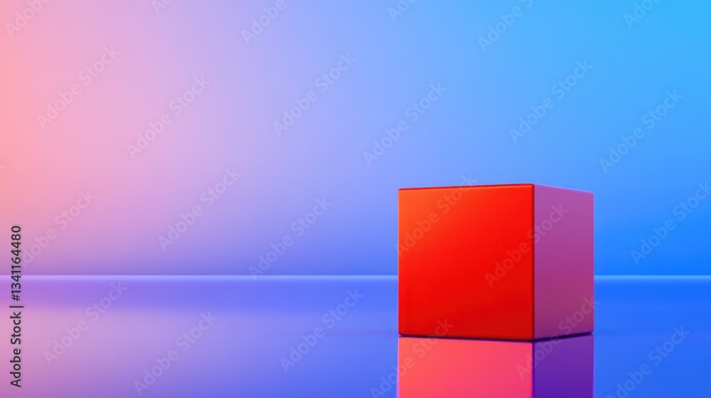Aufkleber red cube on a gradient background: minimalist 3d render