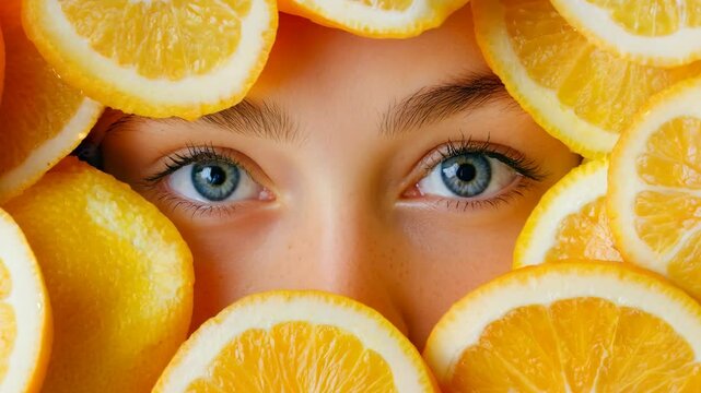 close-up shot filled with fresh citrus slices, oranges, lemons, frame entirely covered, zesty and refreshing, vibrant and juicy background