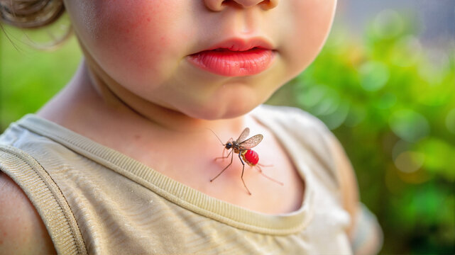 Child with mosquito on neck