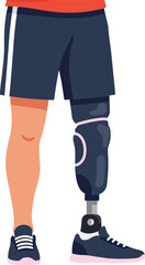 A young athlete with a prosthetic leg wearing sporty attire in a flat design style showcasing determination and resilience in vector art