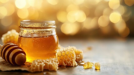 Natural honey jar honeycomb. Generative AI